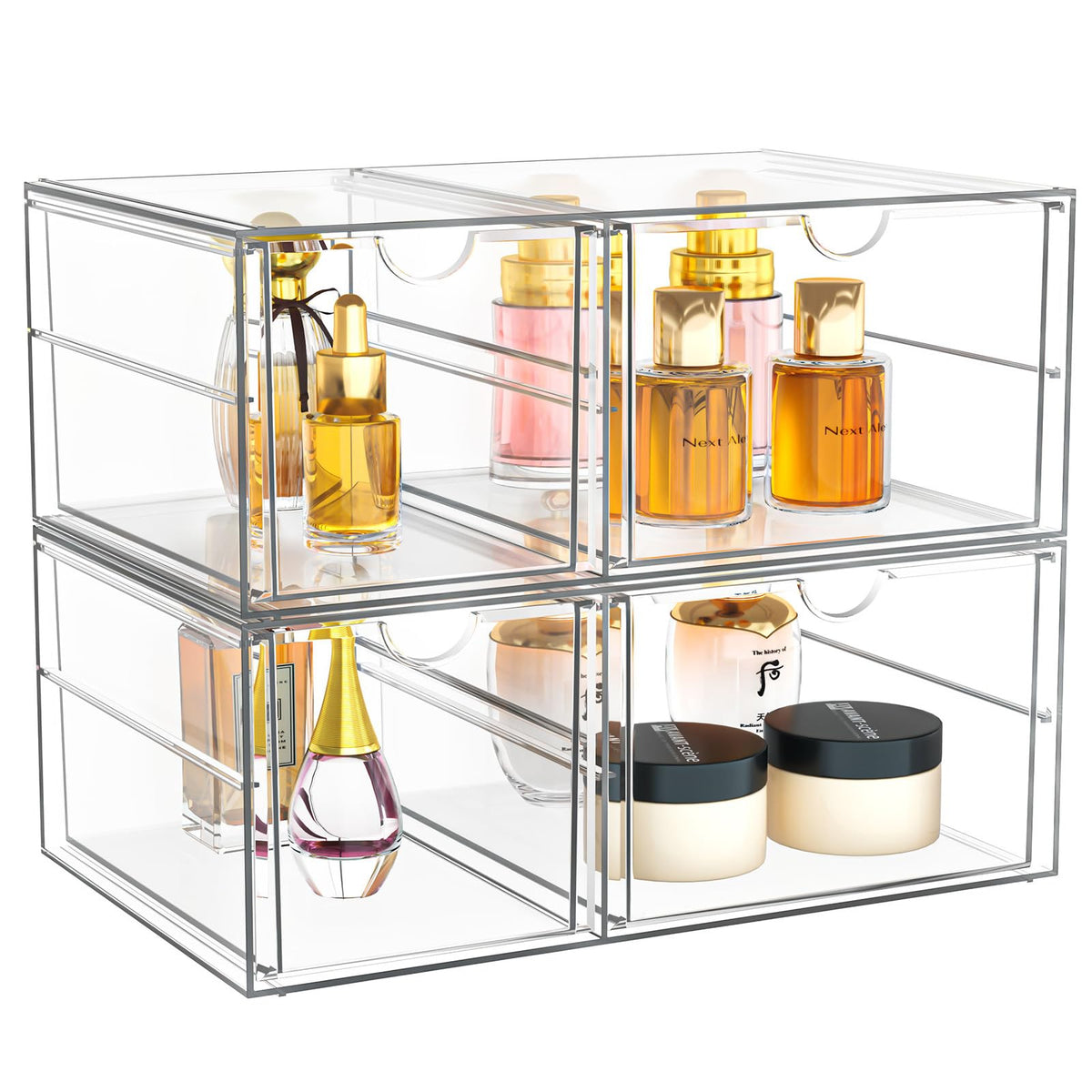 Yfxcvsl Acrylic Makeup Organizer With 4 Drawers - Transparent Desk Storage For Jewelry & Stationery