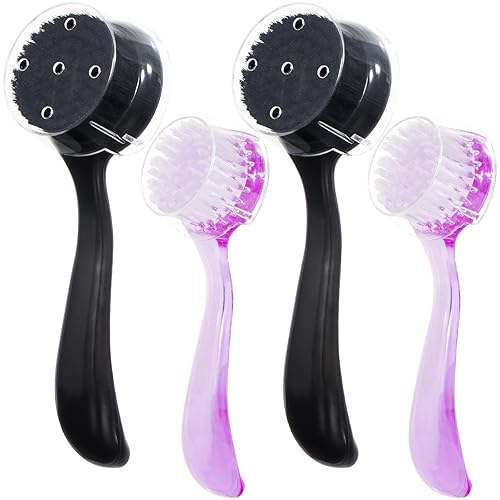 Beomeen Facial Cleansing Brush Set - 4 Pcs Handheld Exfoliator with Charcoal Black Bristles