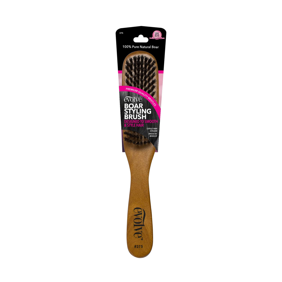 Evolve Boar Bristle Styling Brush - Brown, 1 Count for Smooth, Shiny Hair