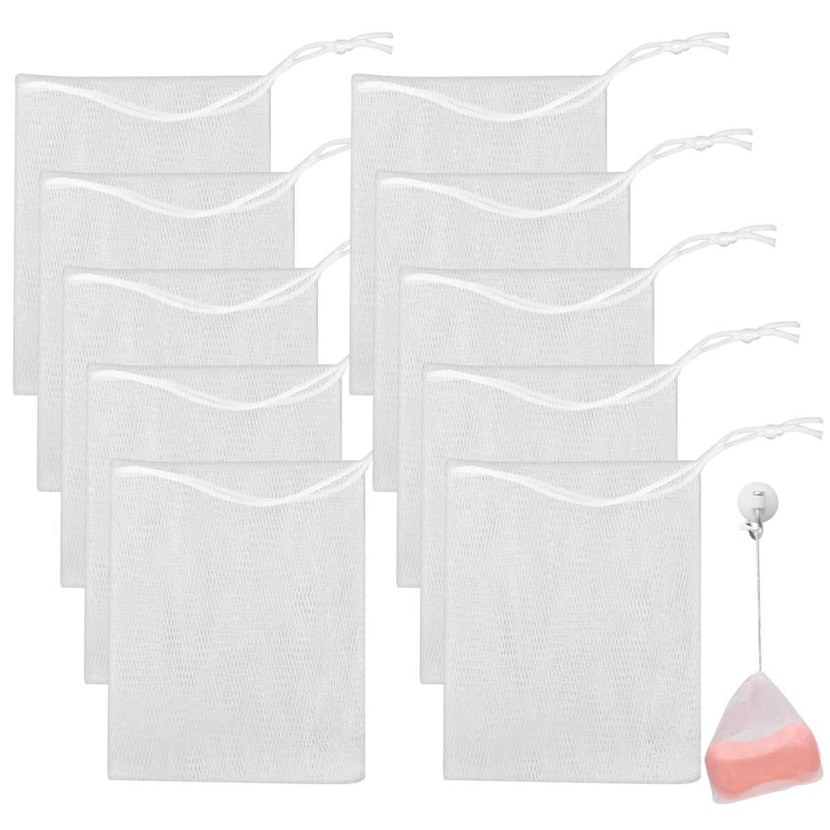 Mozeat Lens 10 Pcs Exfoliating Soap Saver Pouch Bag For Bath & Shower - White Mesh Net