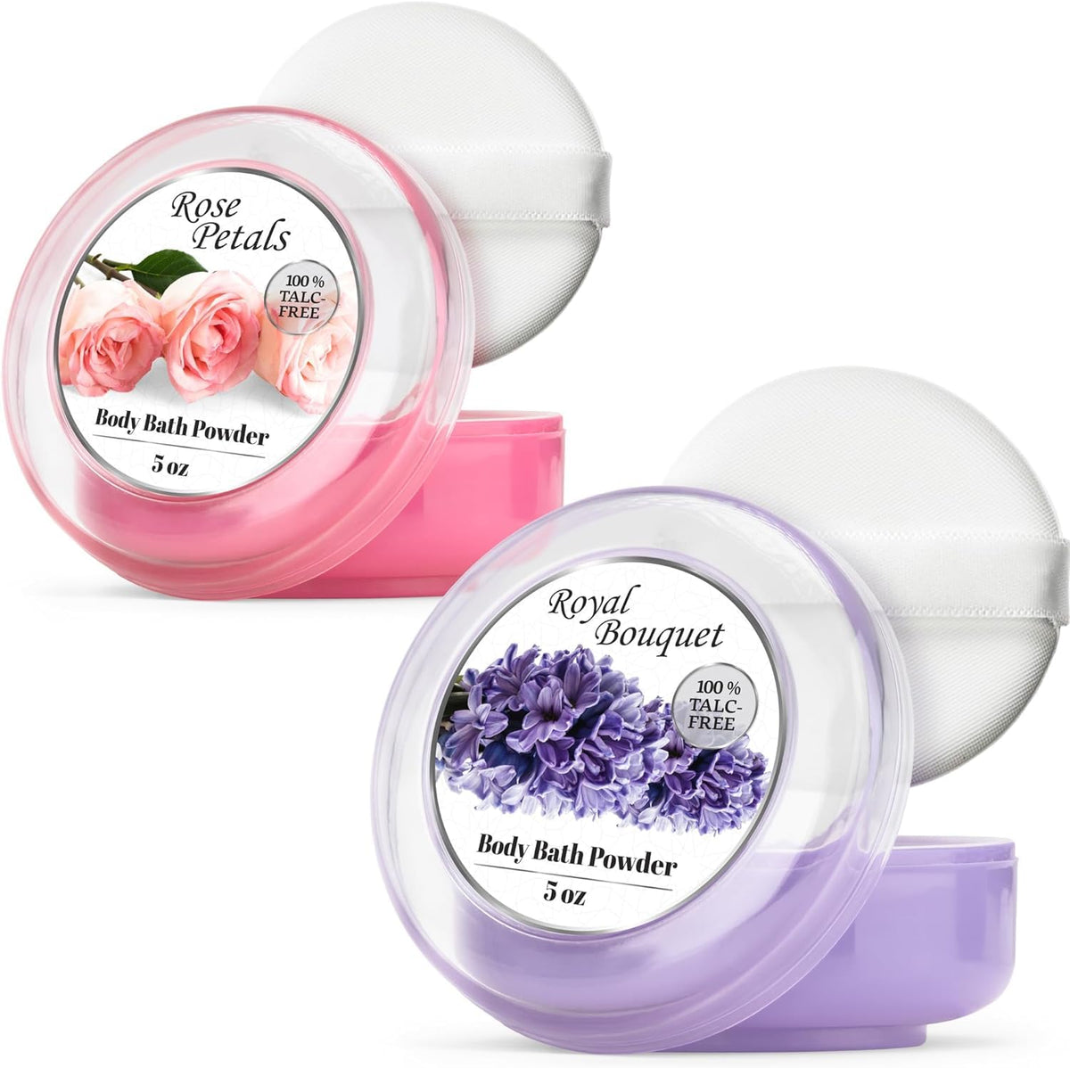 R-Neu Talc-Free Body Powder For Women, 2 Pack, Rose Petal & Royal Bouquet, 5 Oz Each