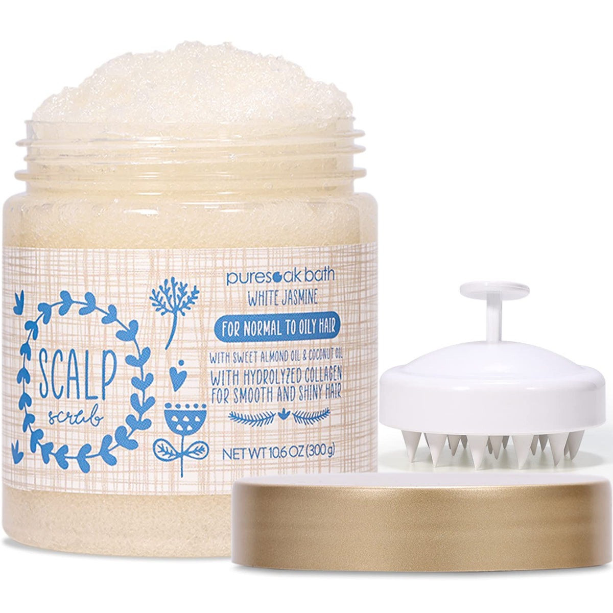 Puresoak Bath Scalp Scrub Set - 10.6 Oz Natural Sugar Exfoliator & Massager For Body & Hair