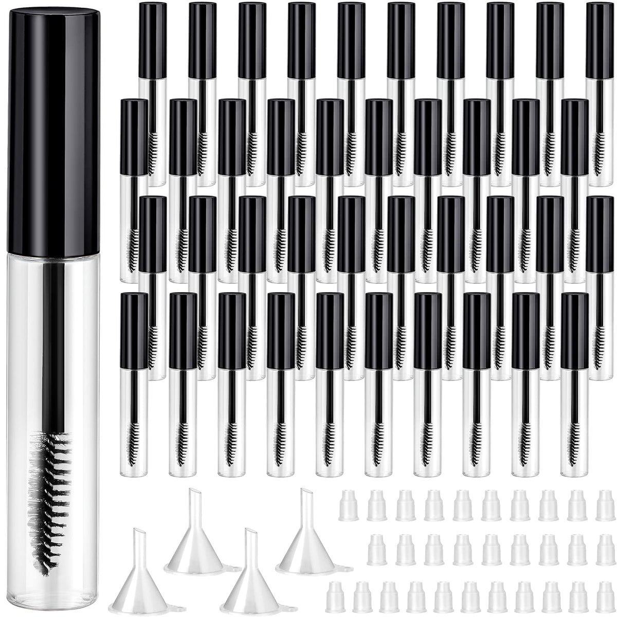 Maitys 40 Pcs 10Ml Clear Mascara Tubes & Funnels For Diy Cosmetics - Black Eyelash Containers