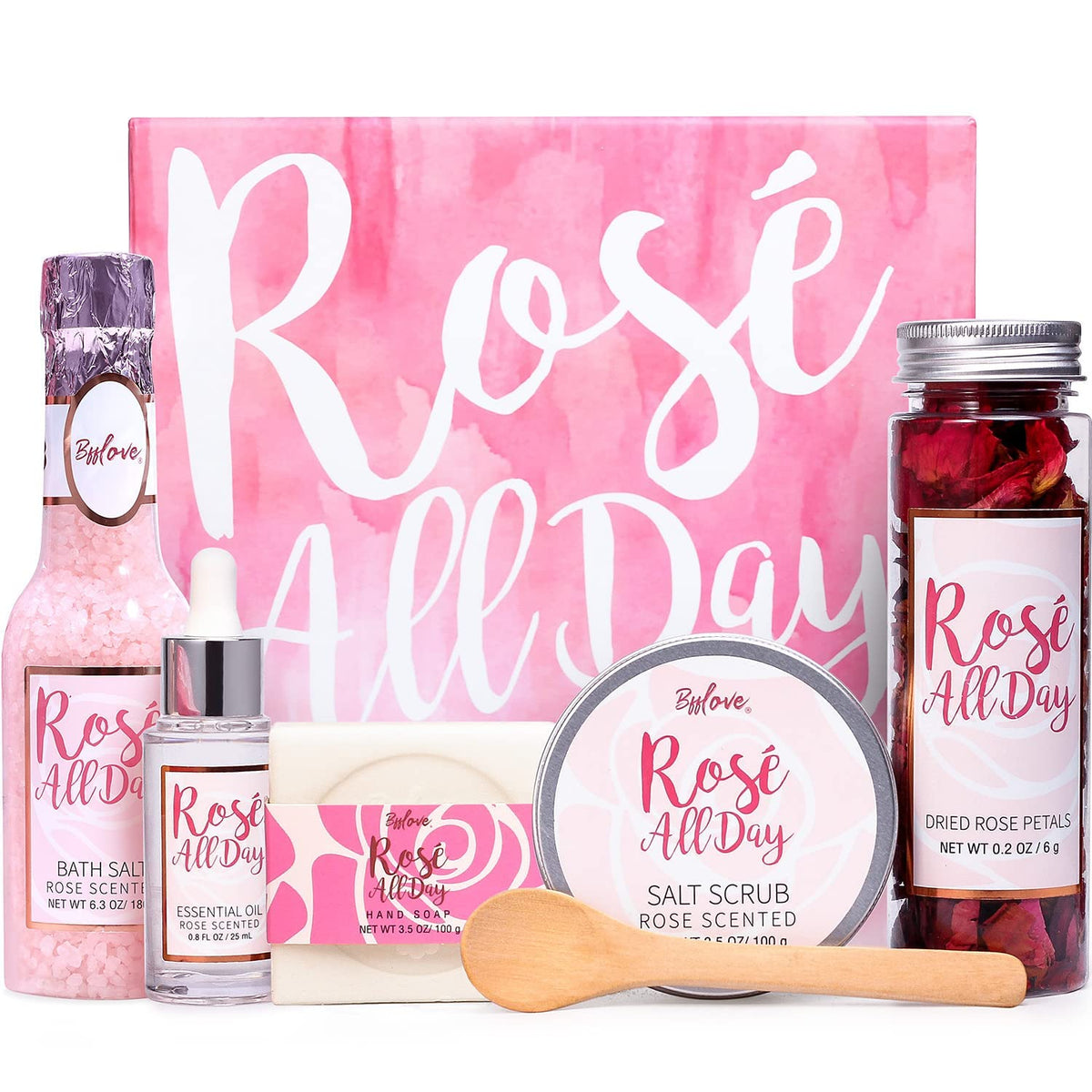 Bfflove Pink Rose Spa Gift Set For Women - 6 Pcs Essential Oil, Bath Salt & Soap