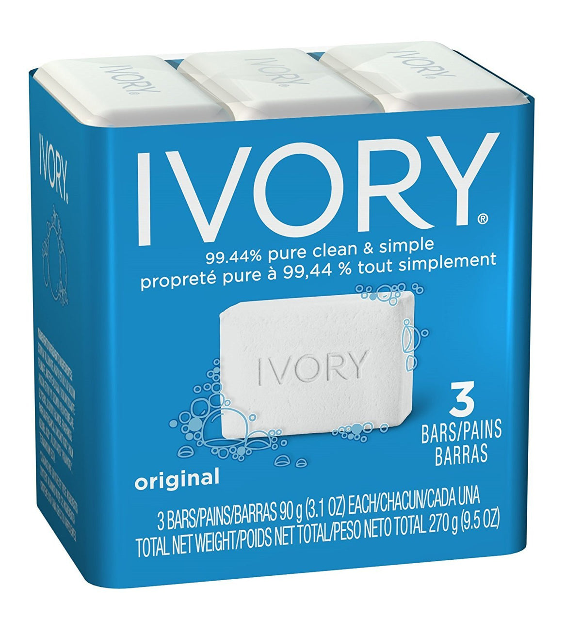 Ivory Original Bath Size Bars Triple Pack (3.1Oz Each) - 7 Bars Total, 65.1 Ounce