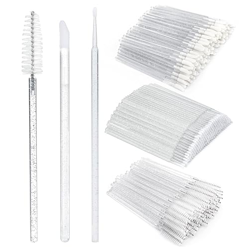 G2Plus 300Pcs Crystal Eyelash Extension Supplies Kit With Lip Wands & Mascara Brushes - White