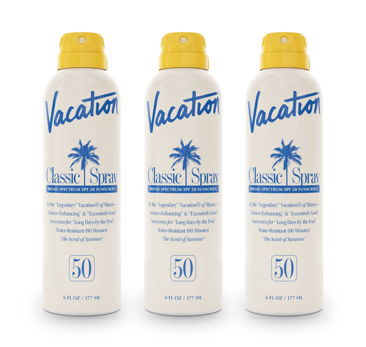 Vacation Sunscreen Spray Spf 50 - Water-Resistant, Lightweight, Vegan, 6 Fl Oz (3-Pack)