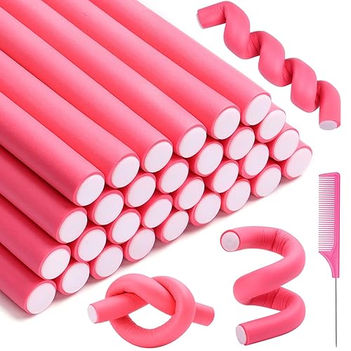 Selizo Pink Foam Hair Rollers, 30Pcs Flexible No Heat Curlers for Short to Long Hair, 0.55&quot;