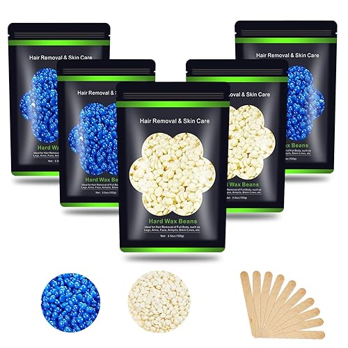 Auperwel Hard Wax Beads for Hair Removal, 1.1 lb, Painless for Sensitive Skin, 5 Packs