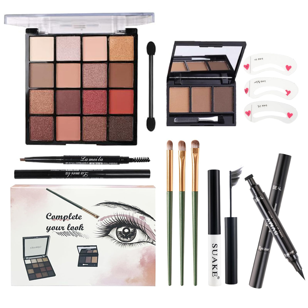 Hotmaig All In One Makeup Kit - 16 Colors Eyeshadow Palette, Brushes, Waterproof Eyeliner, Set