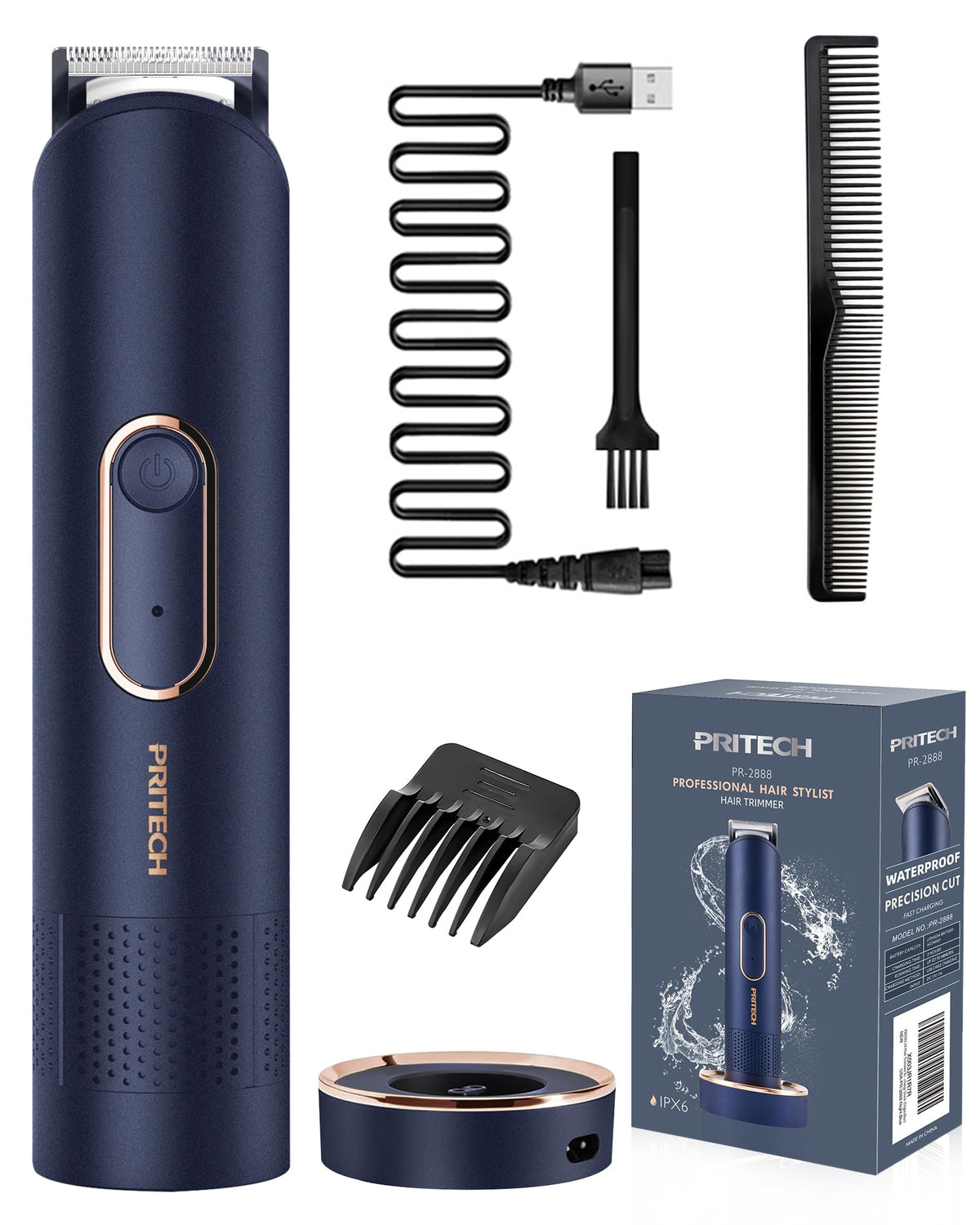 Pritech Night Blue Manscape Groin Hair Trimmer - Rechargeable, Waterproof Men'S Electric Razor