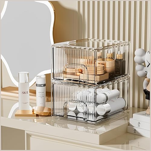 ZHIAI Clear Stackable Cosmetic Organizer - Acrylic Drawer for Dresser, Vanity & Home Storage