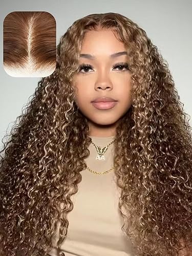 UNICE Honey Blonde Curly Lace Front Wig 24&quot; - Pre Plucked, Glueless, Human Hair, 180% Density