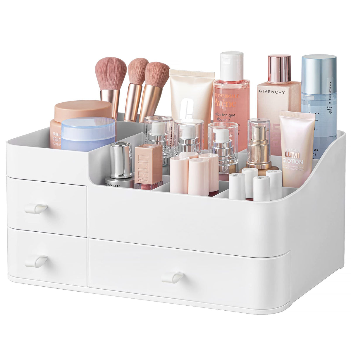 Hblife White Plastic Makeup Organizer - 3 Drawer Skincare And Cosmetic Storage With 8 Compartments