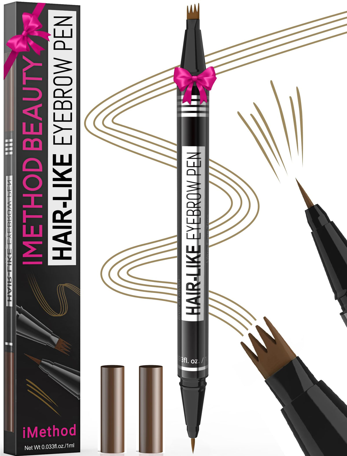 iMethod Microblading Eyebrow Pen - 2-in-1 Dual-Ended Pencil, Light Brown, Natural Hair-Like Brows