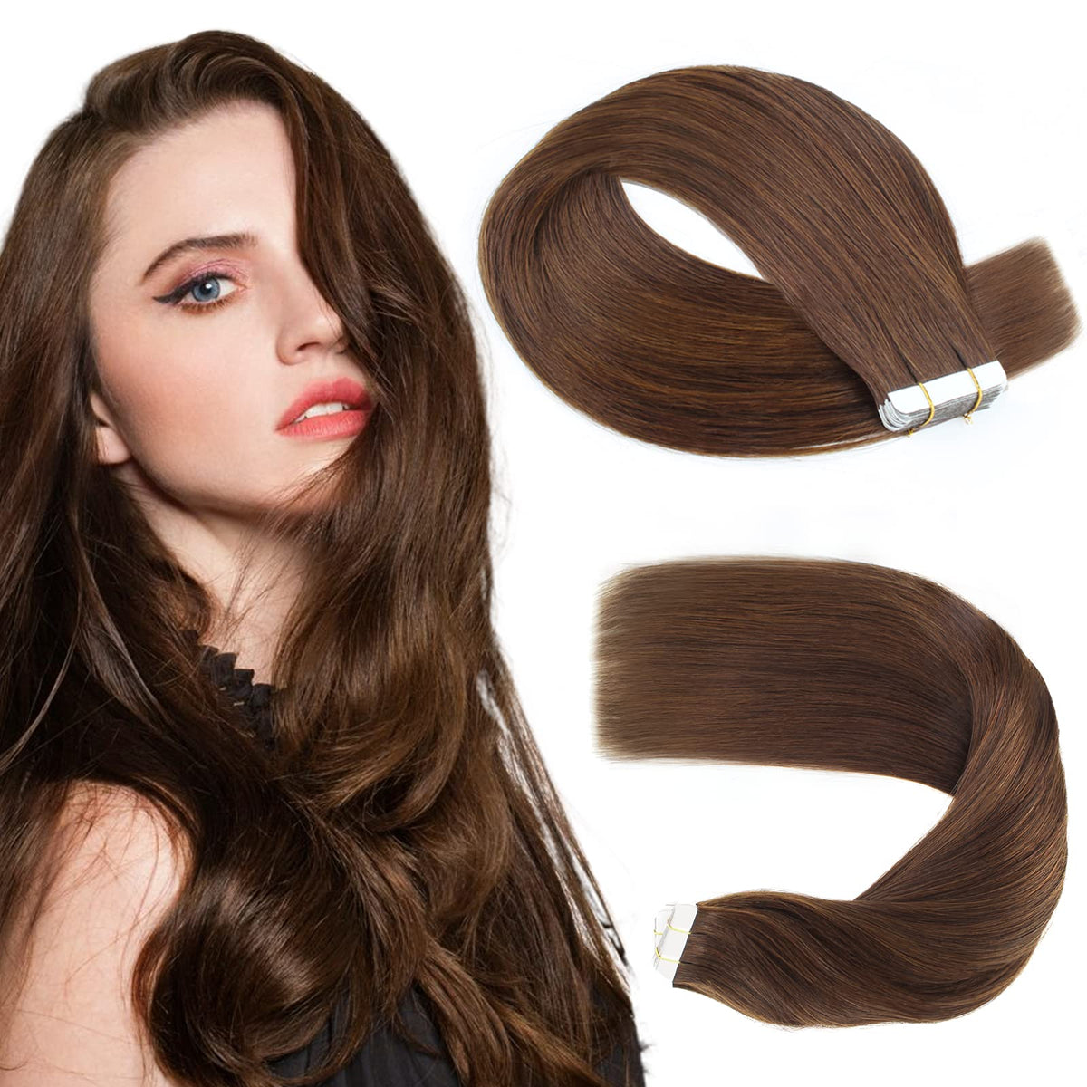 Sassina 16 Inch Chocolate Brown Tape In Hair Extensions - Remy Human Hair, 20Pcs #3