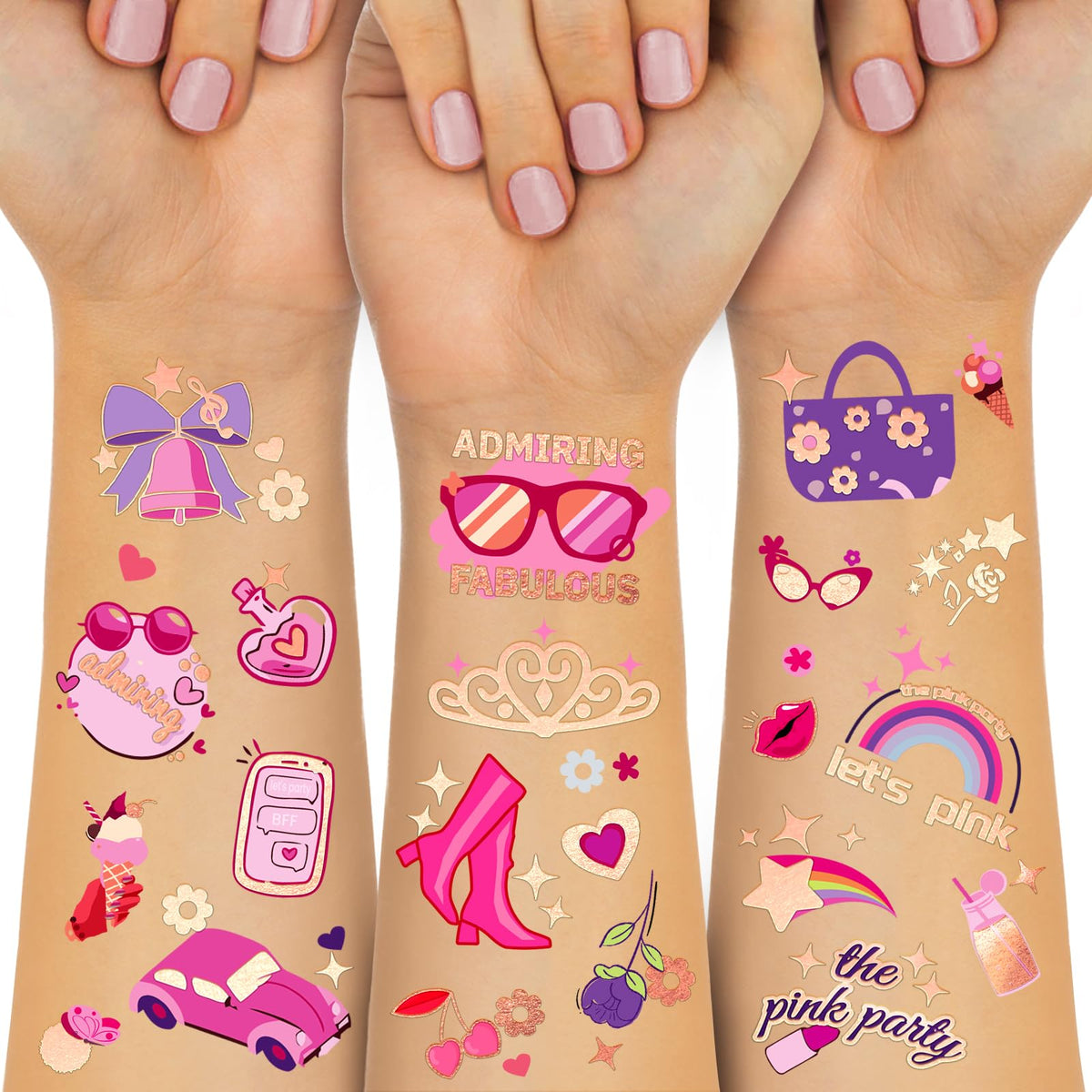 Yazhiji Waterproof Temporary Tattoos - 128Pcs Groovy Fake Tattoos For Girls Birthday Party