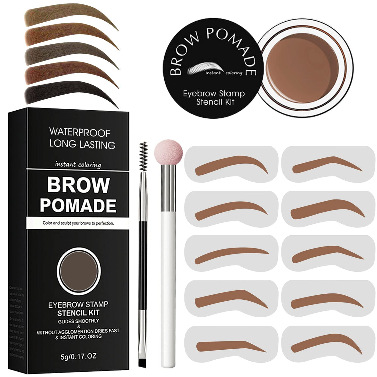 Lokfar Eyebrow Stamp Stencil Kit - Waterproof Pomade, 10 Stencils, Dual-Ended Brush, Red Brown