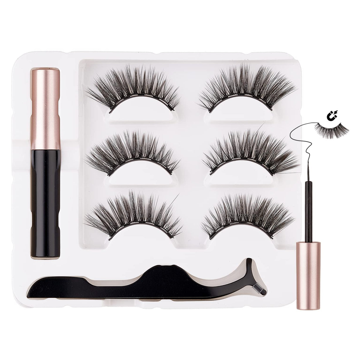 Sheka Magnetic Eyelashes With Eyeliner - Cat Eyes, No Glue, Reusable, 3 Pairs With Tweez