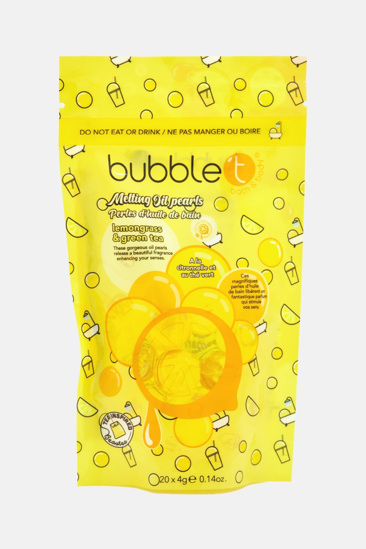 Bubble T Cosmetics Bath Oil Beads – Soothing Lemongrass Bubble Bath For Relaxation, 20 Count