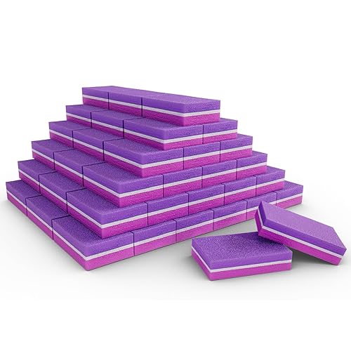 Morary 50PCS Nail Buffer Block File 100/180 Grit Mini Foam for Acrylic Nails - Pink-Purple