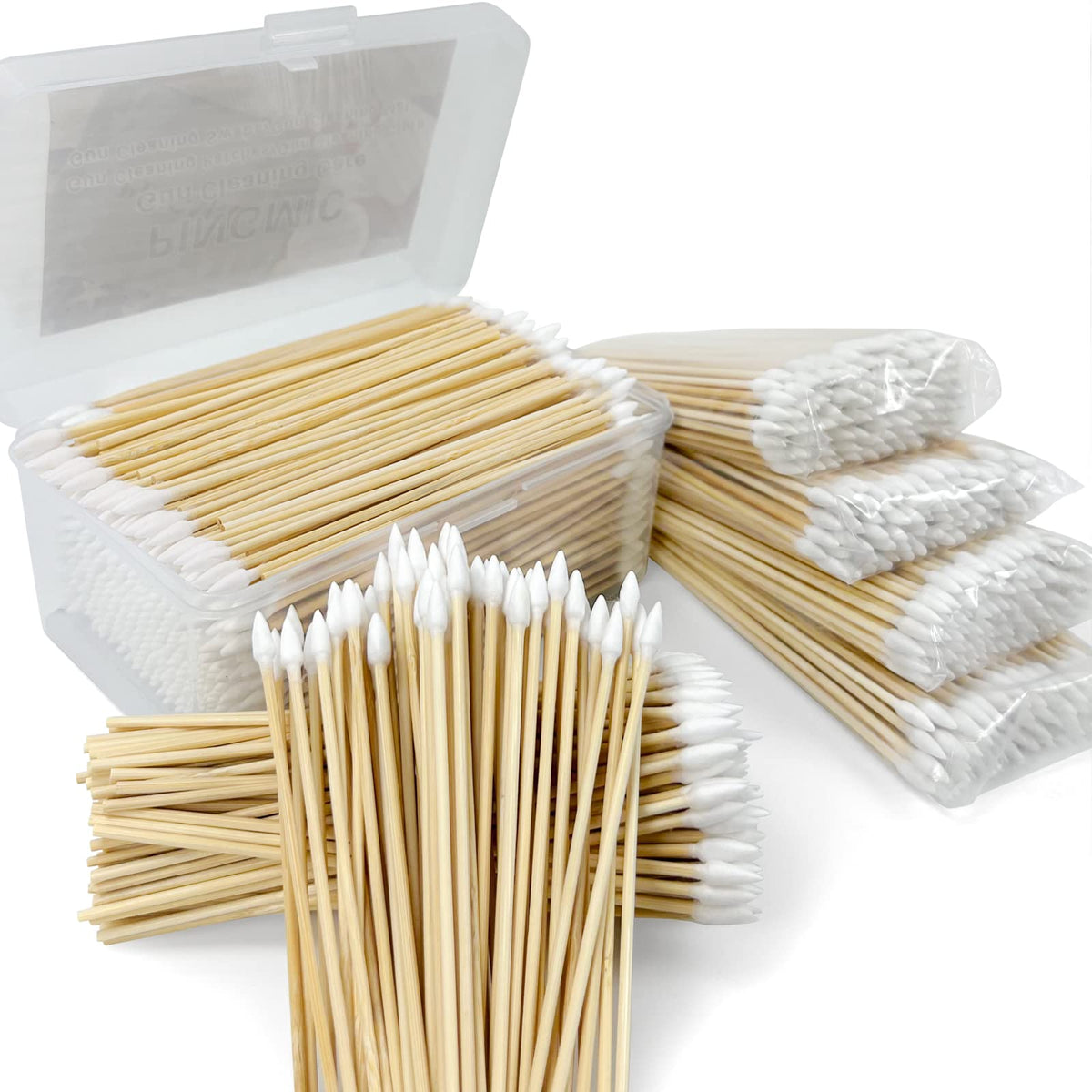 Pingmic 500Pcs 6&quot; Cotton Gun Cleaning Swabs - Pointed, Lint-Free, Bamboo Handle, Storage Case