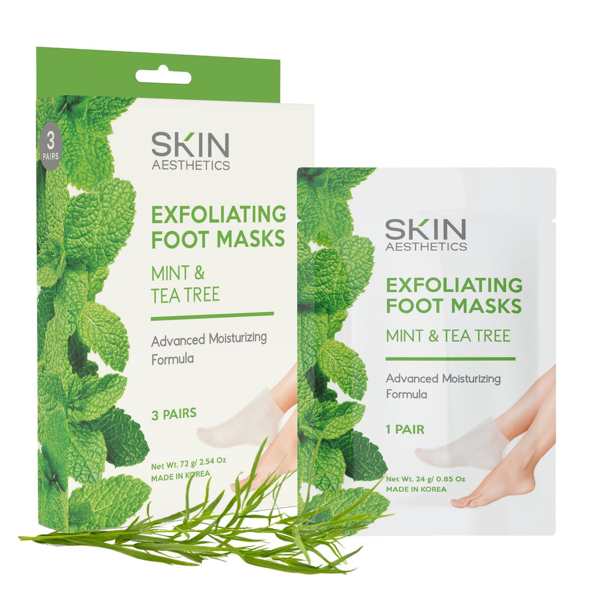 Skin Aesthetics Mint & Tea Tree Foot Masks - Hydrating, Exfoliating, 3 Pairs, Cruelty-Free