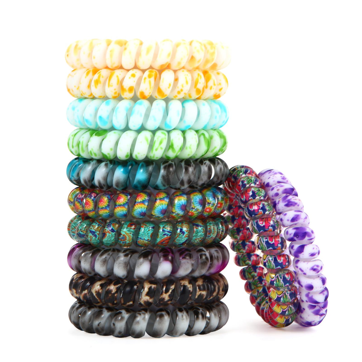 Emrlyr 12Pcs No Damage Spiral Hair Ties, Waterproof Elastic Ponytail Holders - Bohemian Style