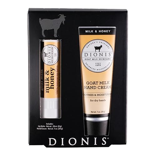 Dionis Goat Milk Hand Cream & Lip Balm Set - Milk & Honey Scent, 1.28 Oz, Sensitive Skin Safe