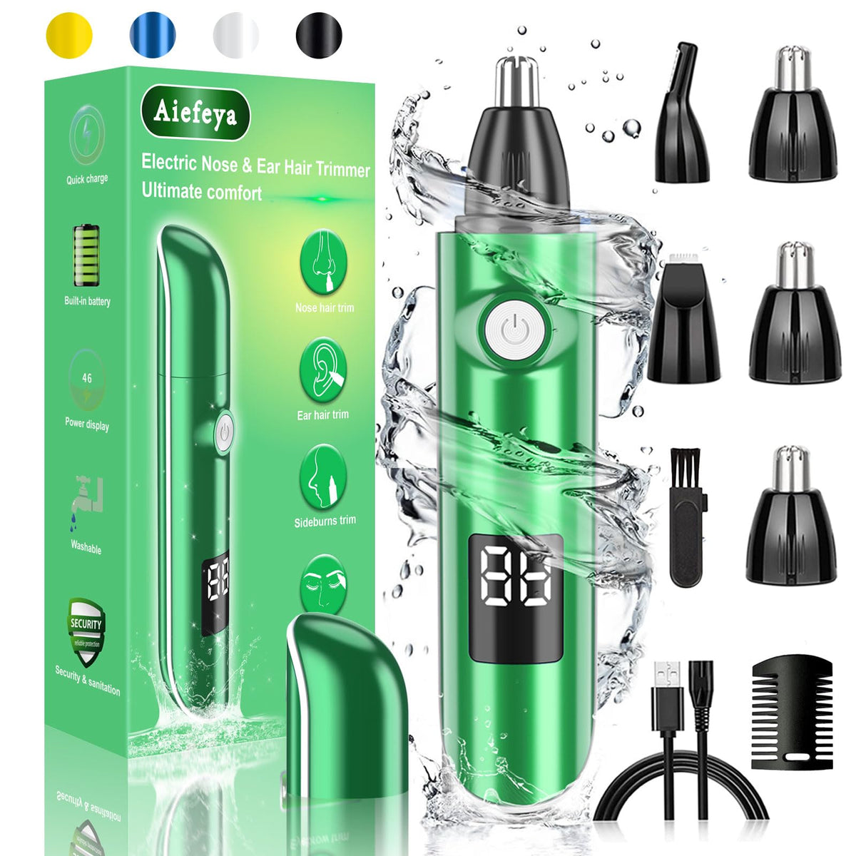 Aiefeya 2024 Nose Hair Trimmer For Men & Women, Ipx7 Waterproof, Usb Rechargeable, Green