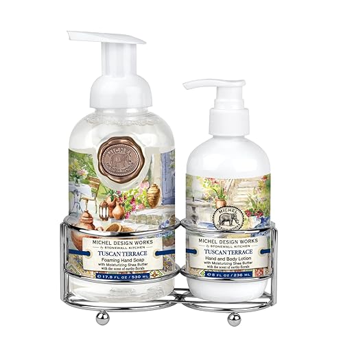 Michel Design Works Handcare Caddy With Foaming Soap & Rich Lotion, Tuscan Terrace Design