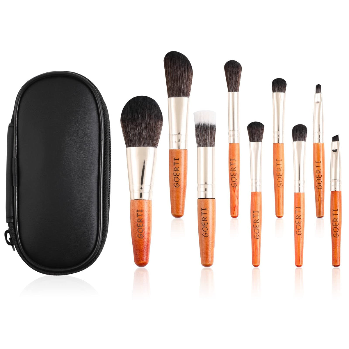 Goerti Mini Makeup Brush Set - 9Pcs With Storage Bag, Brown, For Foundation, Contour & Eyeshadow