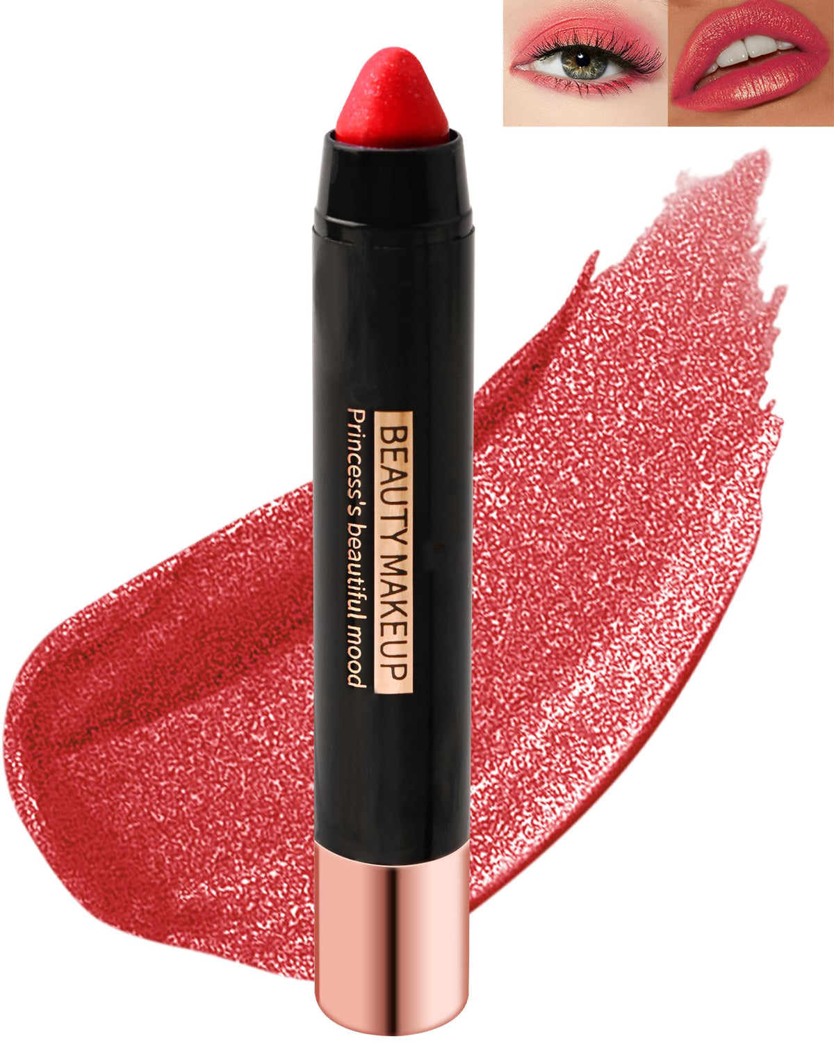 Lestpola Metallic Diamond Glitter Lipstick Crayon - Long Lasting Red, Waterproof, Shimmer Finish