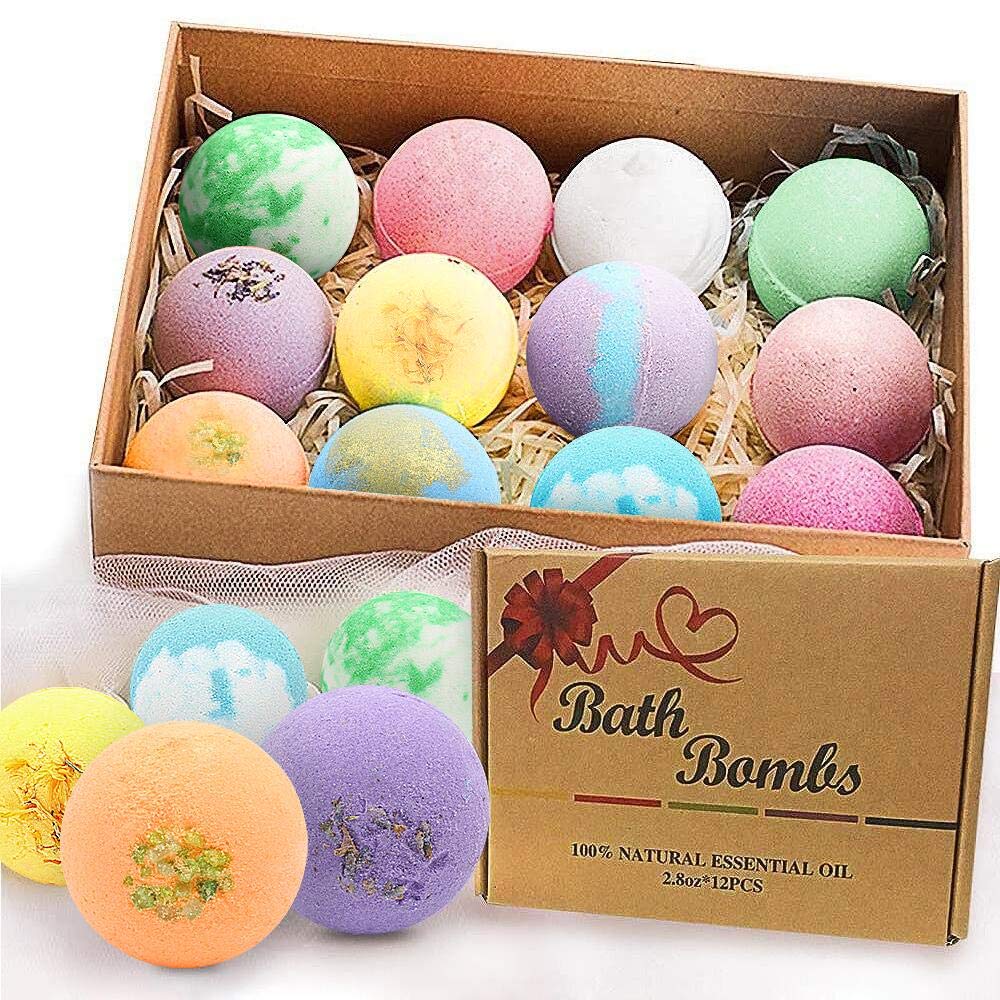 Boenfu Bath Bombs Gift Set, 12 Organic Essential Oil Bombs For Relaxation & Skin Moisturizing