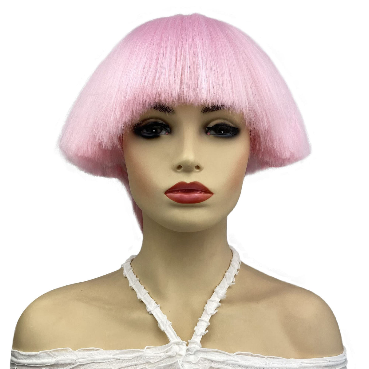 Aimole Pink Mushroom Head Wig - Short Yaki Straight Synthetic Bob Haircut Wigs (2317)