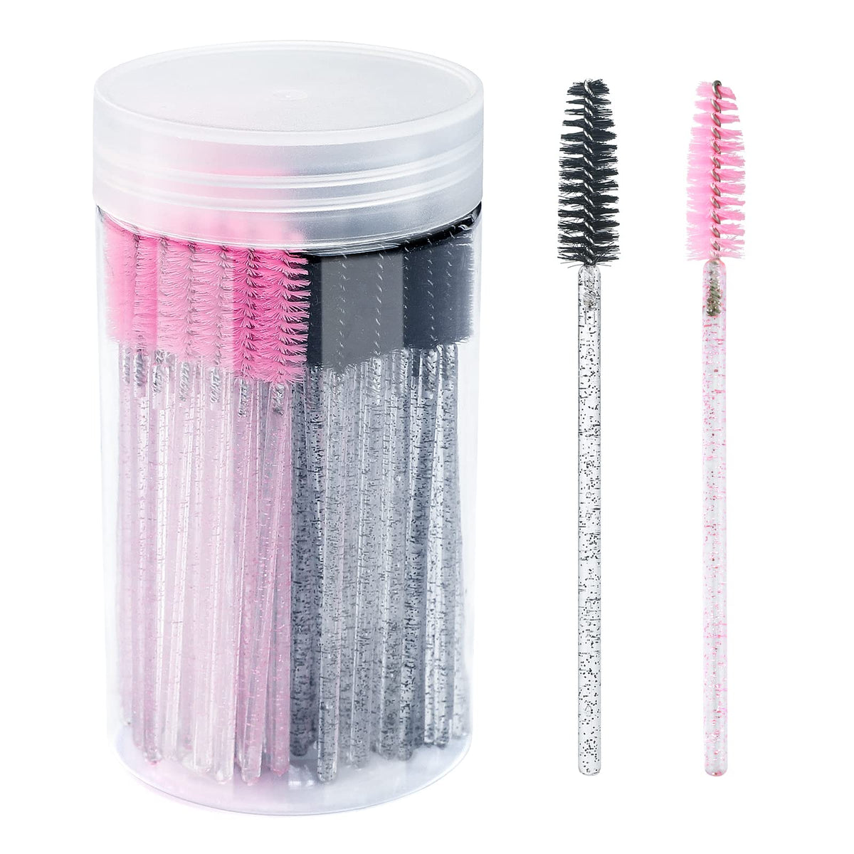 G2Plus 100Pcs Eyelash Brush Set, Adjustable Disposable Mascara Wands, Black+Pink Spoolies