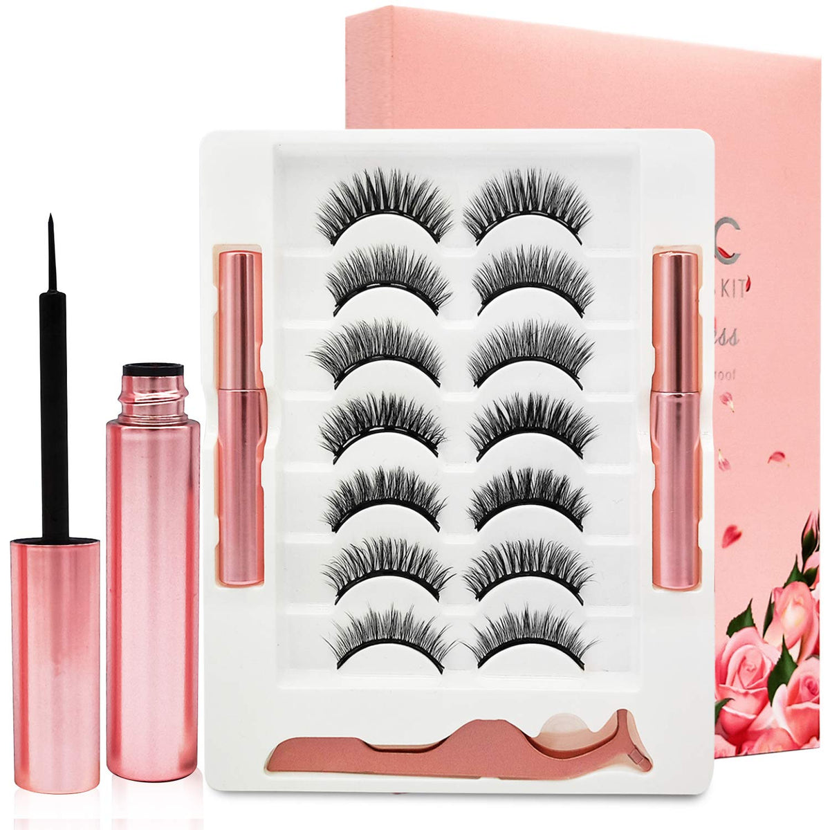 Fannai Magnetic Eyelashes Kit - 7 Pairs 3D Lashes With Strong Hold Eyeliner, Reusable