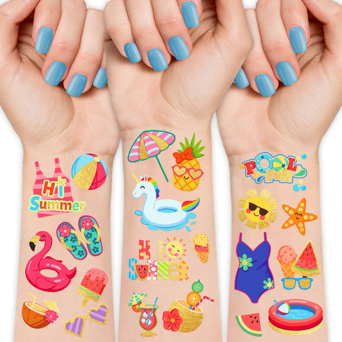 Yazhiji Waterproof Temporary Tattoos - 118Pcs Kids Summer Party Supplies, Groovy Designs