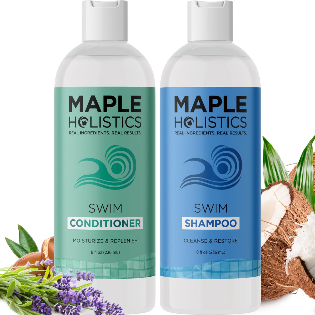 Maple Holistics After Swim Shampoo & Conditioner Set - Chlorine & Hard Water Clarifying 8 Fl Oz