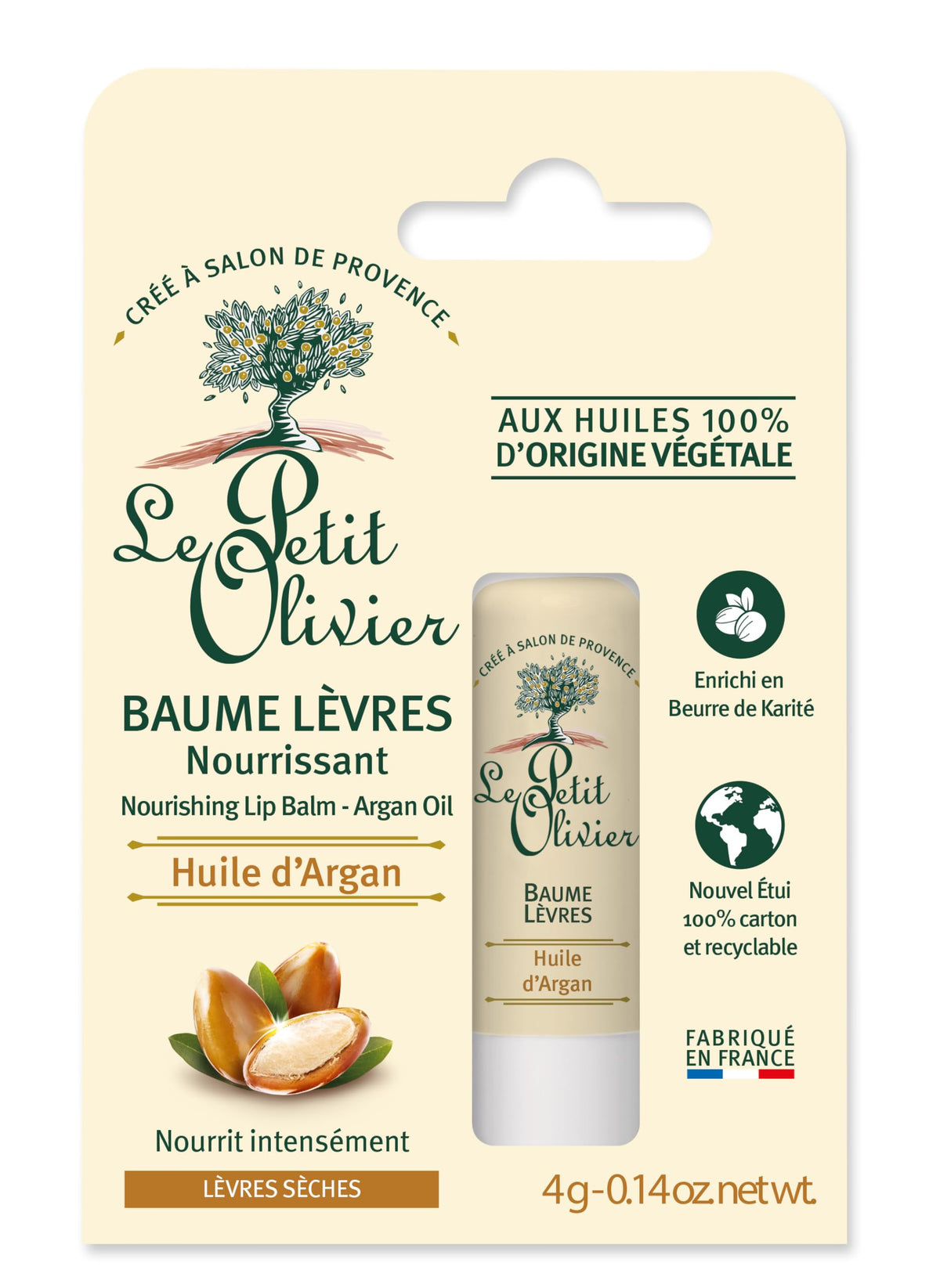 Le Petit Olivier Nourishing Lip Balm Stick With Argan Oil - Softens & Smooths Dry Lips 0.14 Oz