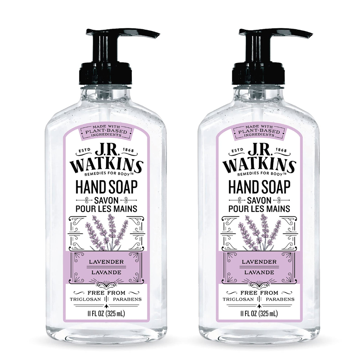 J.R. Watkins Lavender Liquid Hand Soap - 11 Oz (2 Pack) - Moisturizing & Gentle Cleanser