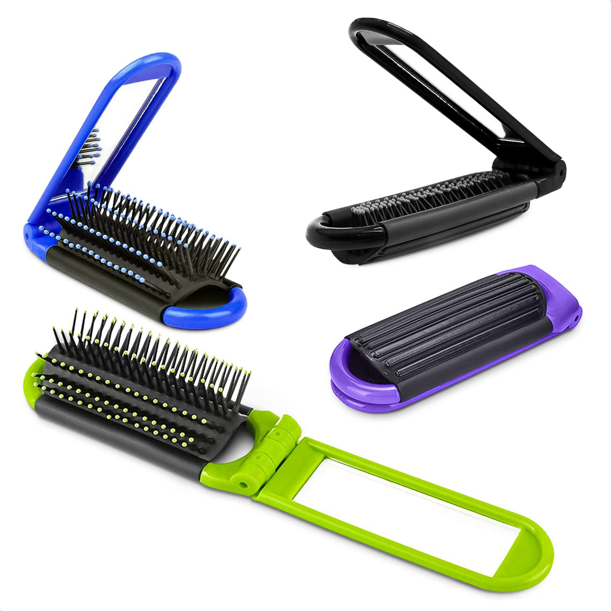 KETAR 4Pcs Folding Hair Brush with Mirror - Travel Size Portable Brush for Men & Women