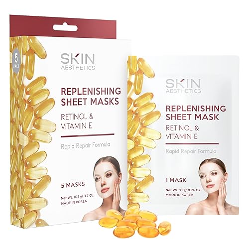 Skin Aesthetics Retinol & Vitamin E Face Mask - Anti-Aging, Repairs Skin, 5 Count