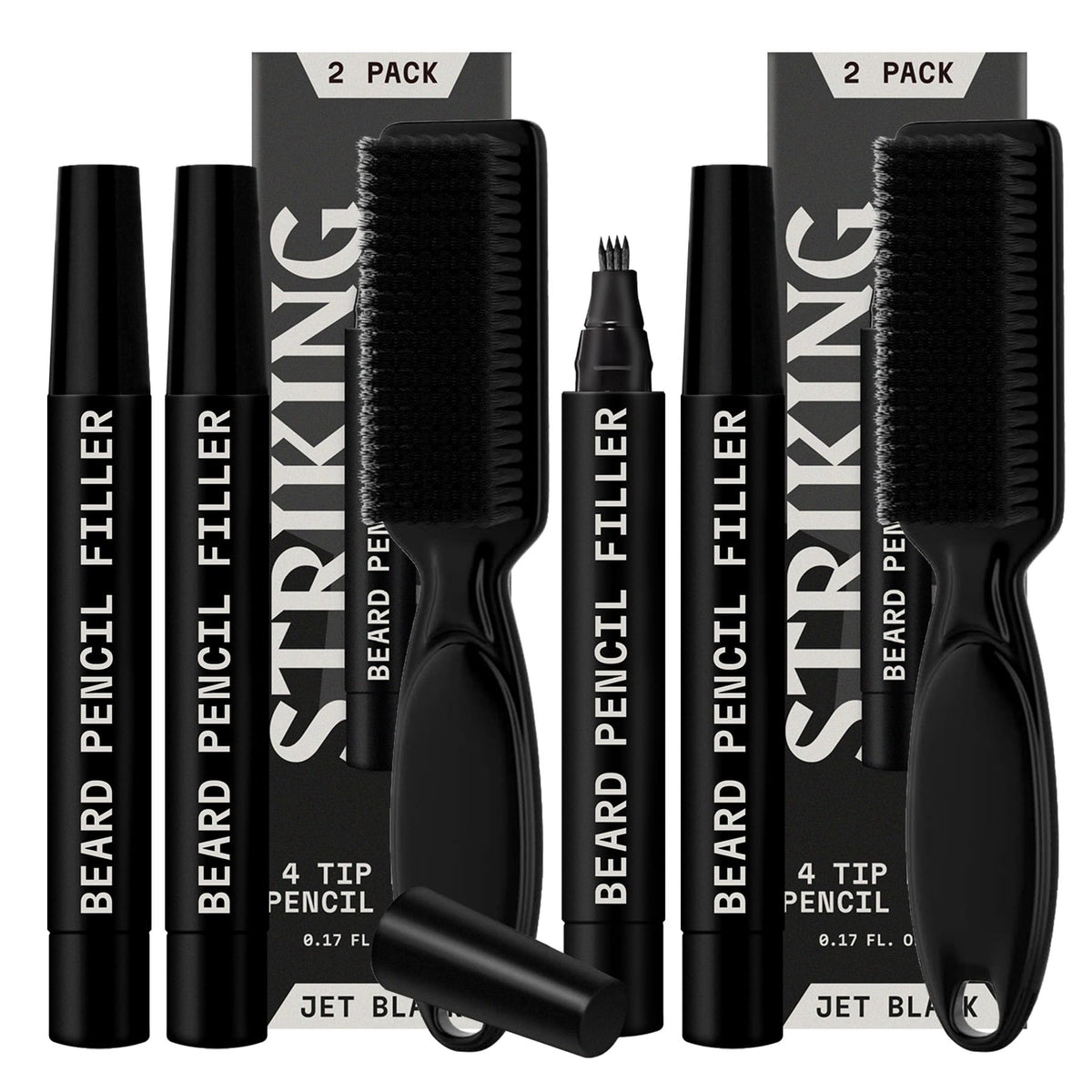 Striking Viking 4 Pack Beard Filling Pen Kit - Waterproof Jet Black Pencil With Brush