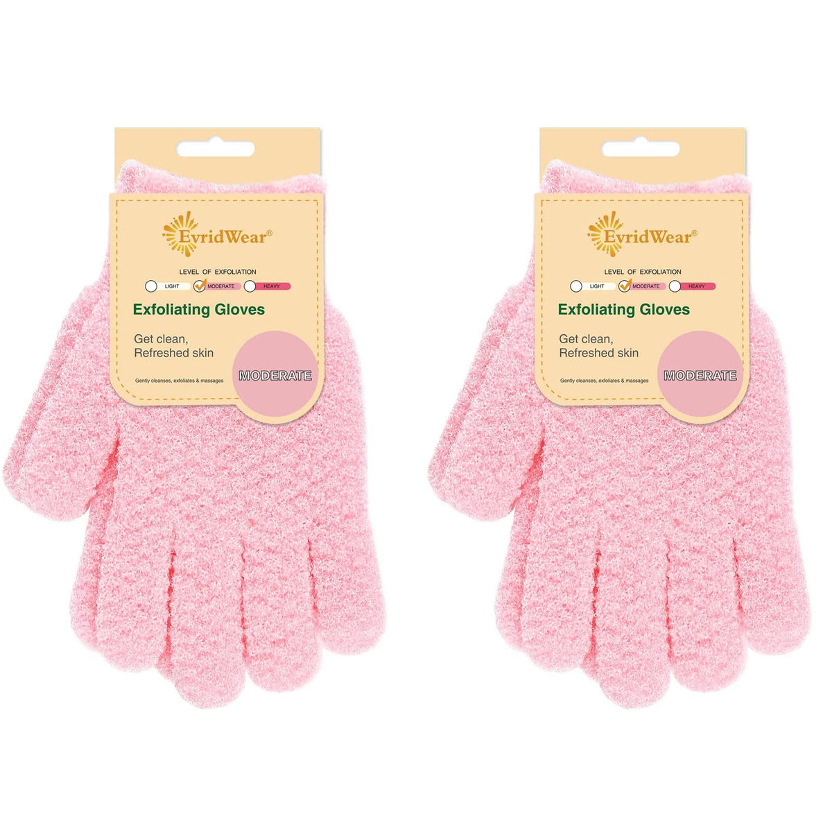 Evridwear Exfoliating Bath Gloves, 100% Nylon, 2 Pairs, Pink, Dead Skin Remover, Soft