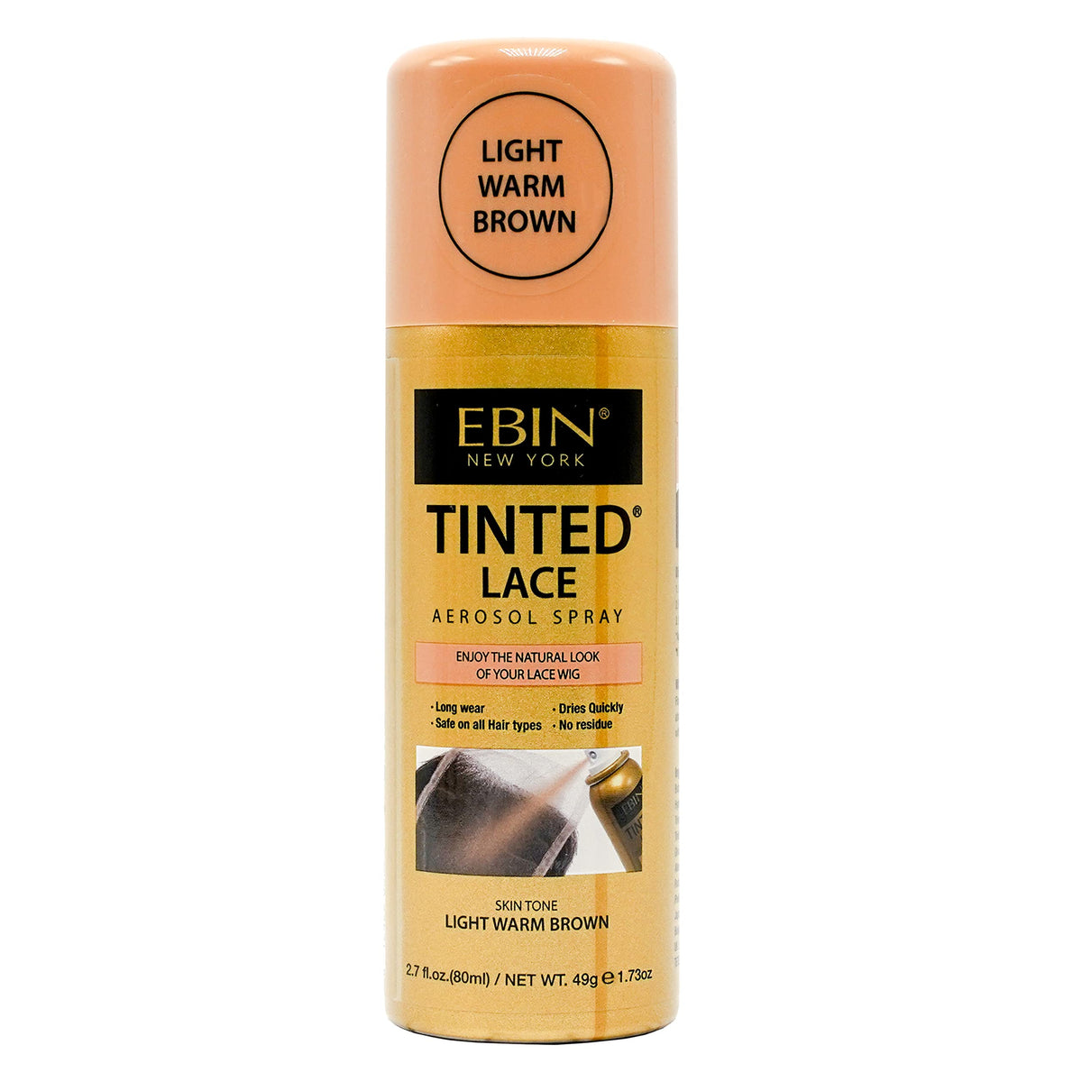 Ebin New York Tinted Lace Spray - Light Warm Brown, Quick Dry, Water Resistant, Natural Look 2.7Oz