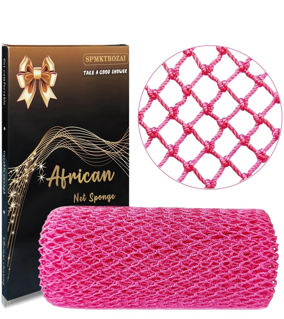 Spmktbozai African Net Sponge - Pink Exfoliating Body Scrubber, Nylon Bath Accessory, 1 Count