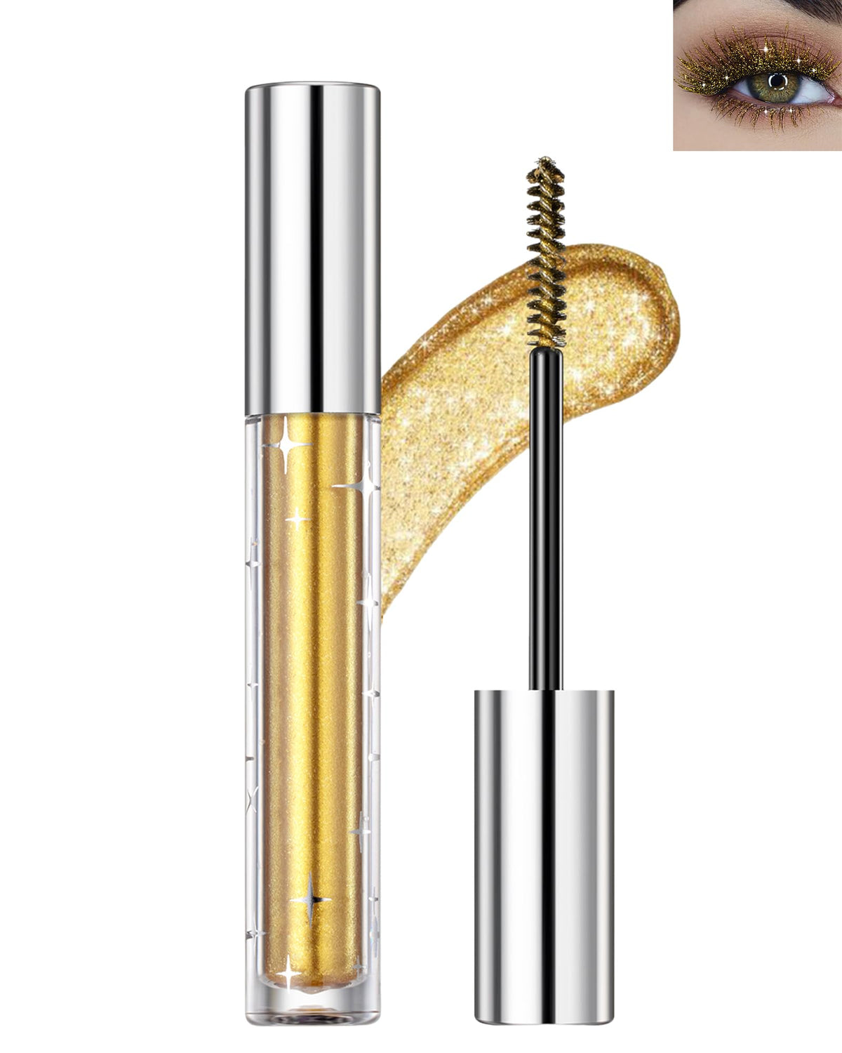 Lestpola Glitter Mascara - Waterproof Sparkling Gold, Long Lasting, Smudge-Proof For Women