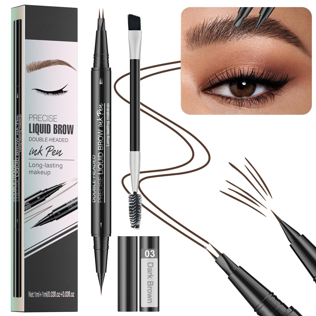 Soyub Microblading Eyebrow Pencil - 2-In-1 Waterproof Dual-Ended Pen, Dark Brown, 0.