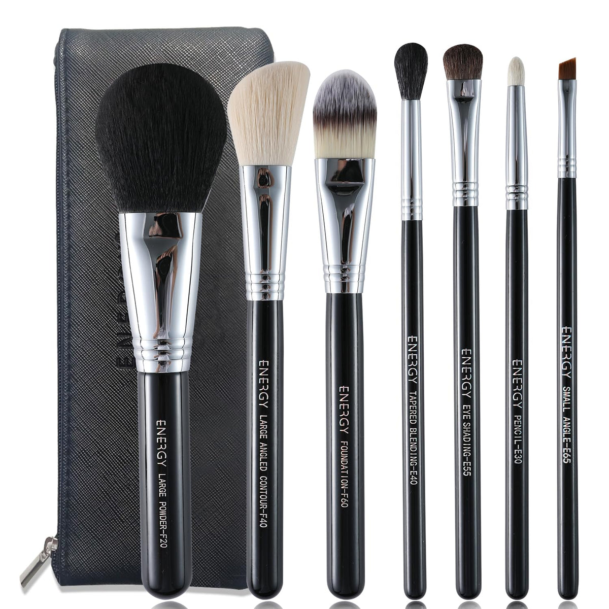 ENERGY 7PCS Makeup Brush Set - Premium Synthetic Foundation, Eye & Face Brushes with Travel Case